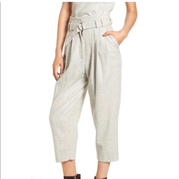 Line+Dot Heather Gray Wool Blend Paper Bag Bon Belted Cropped Pants/Trousers L - Picture 1 of 16